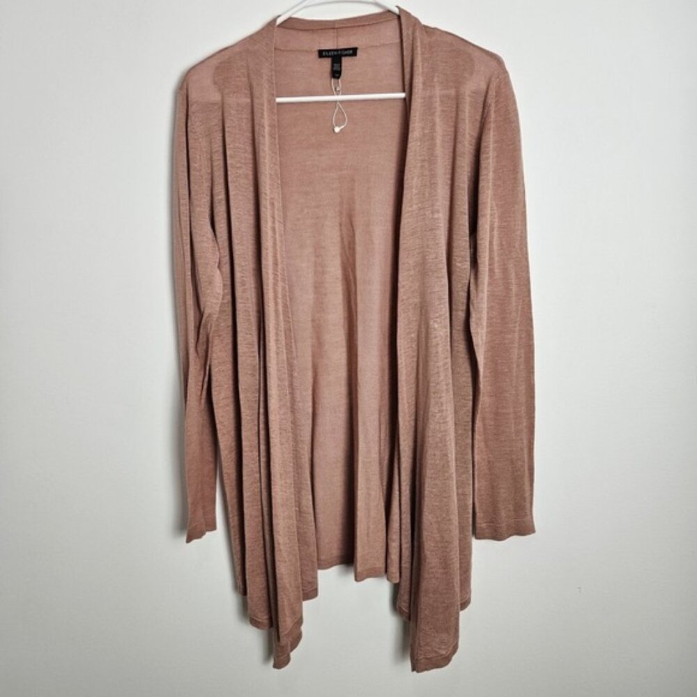Eileen Fisher Sz S Cardigan Long Open Front Lightweight Sweater Silk Linen Pink
